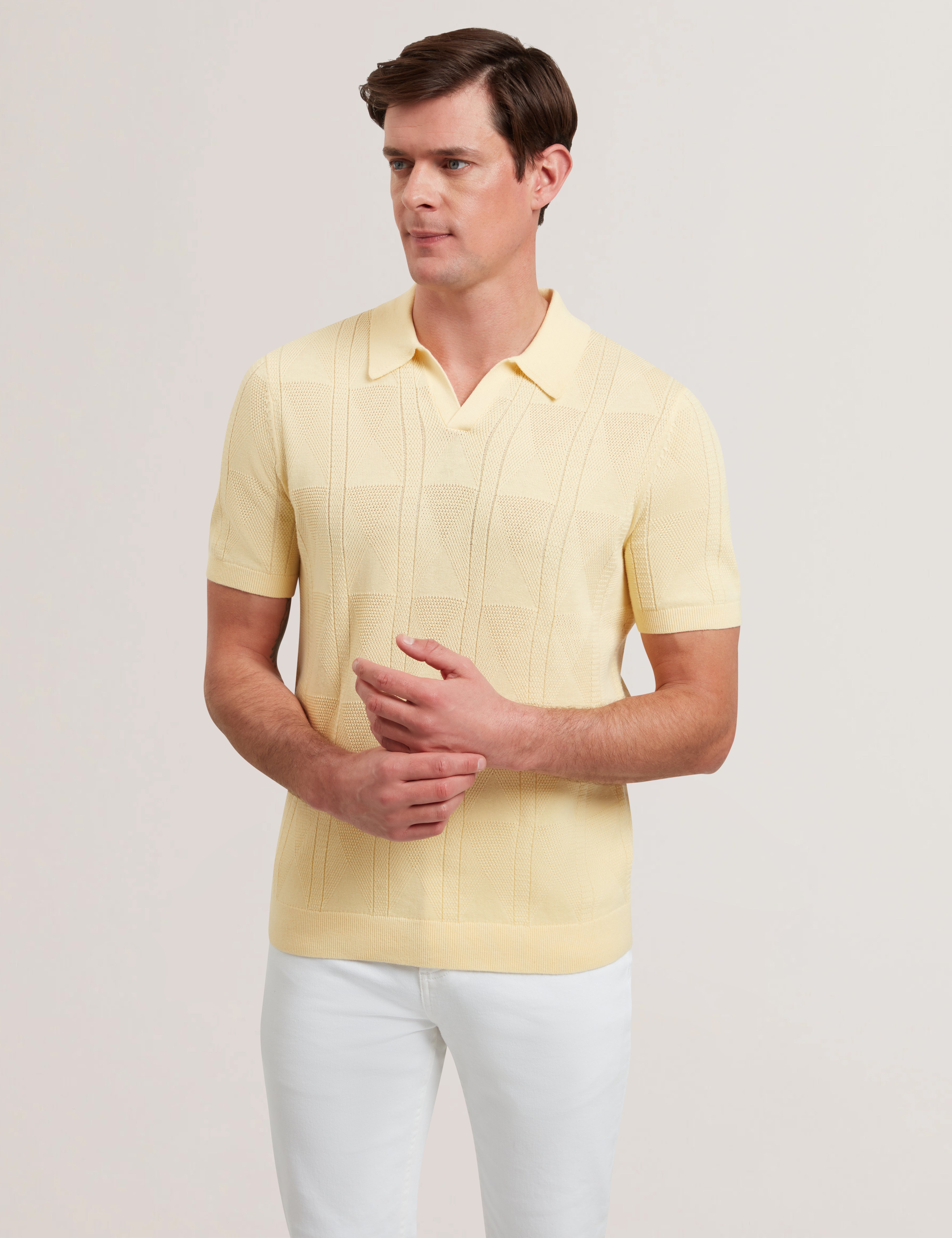 Willden Short Sleeve Open Neck Cotton Polo Shirt   Yellow