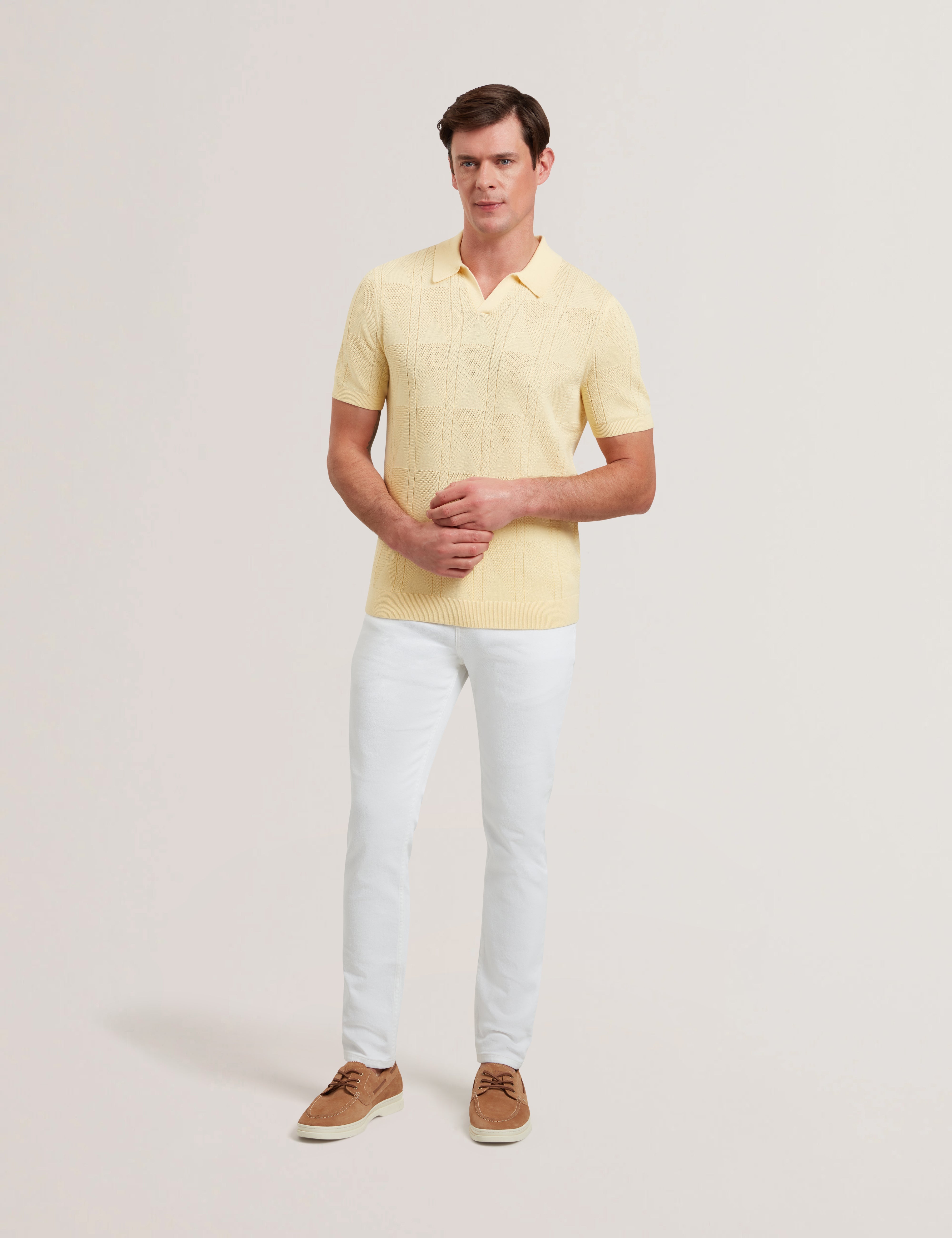 Willden Short Sleeve Open Neck Cotton Polo Shirt   Yellow